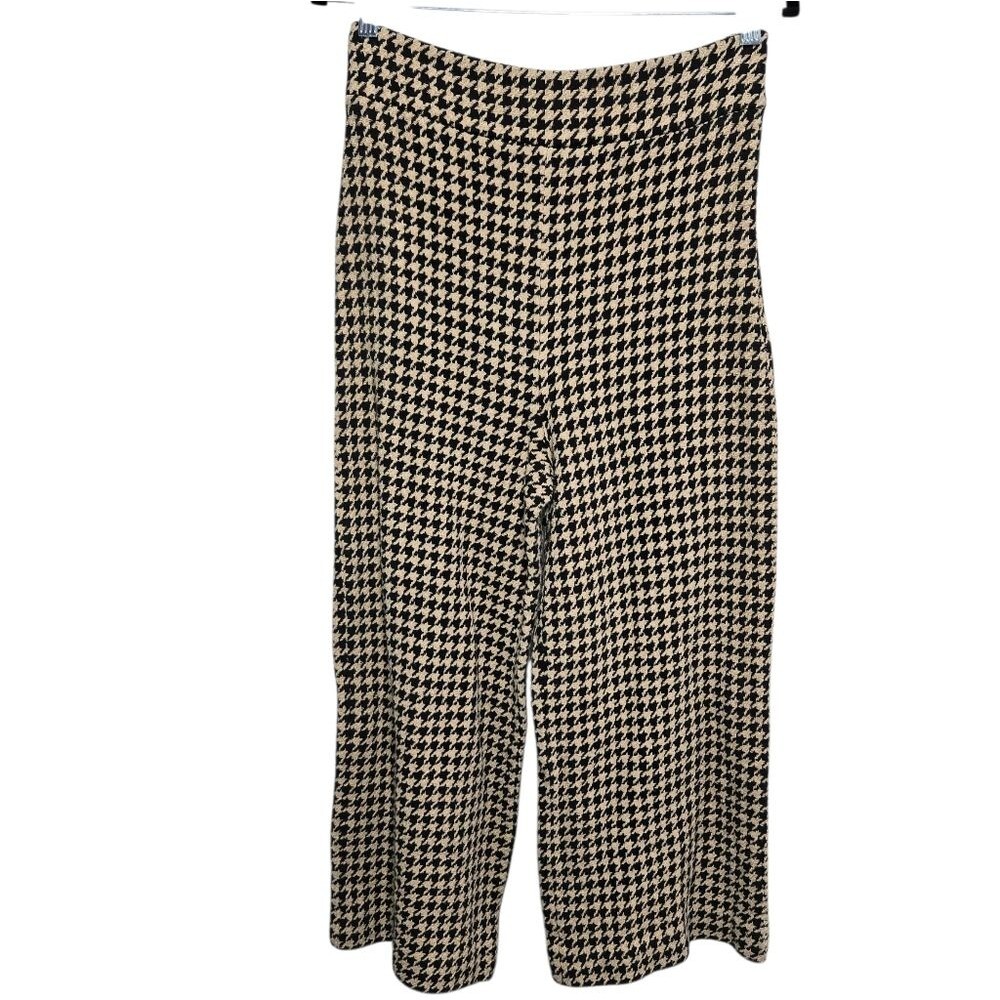 Zara Black and Tan Houndstooth Wide Leg Pants